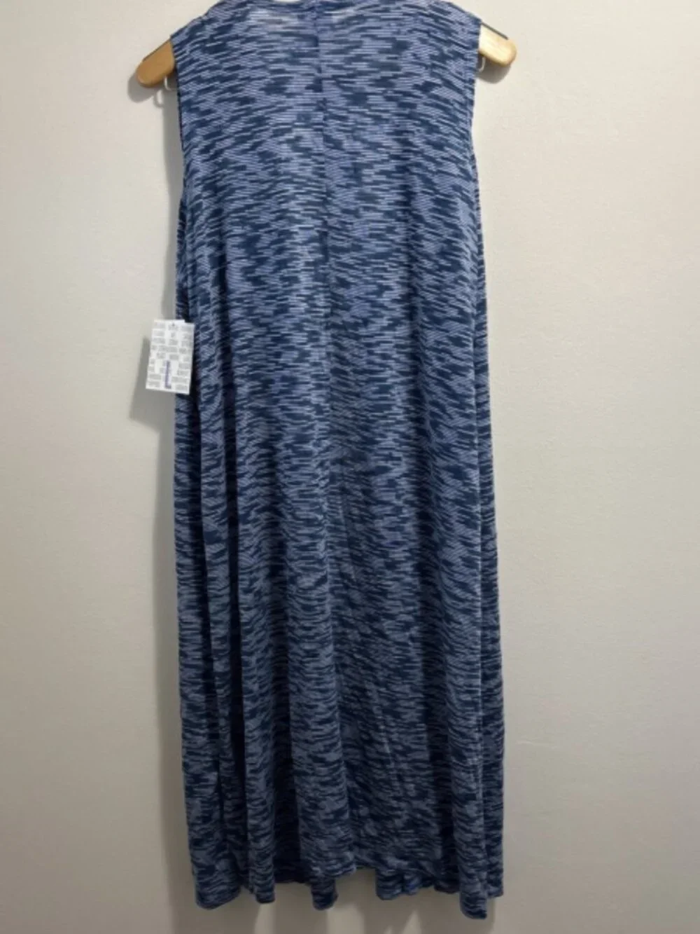 Lularoe Joy Longline Sleeveless Vest Womens L Blue Spacedye Duster Cardigan New